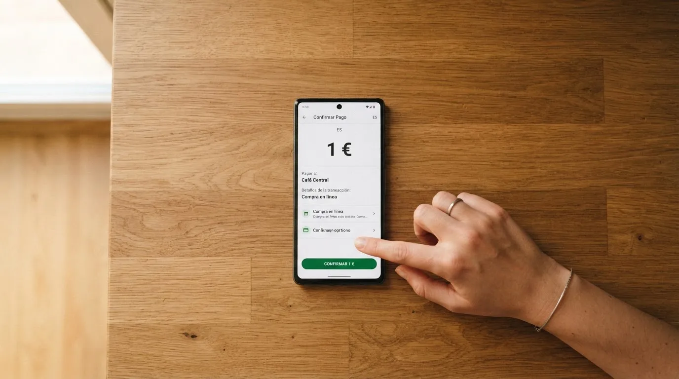 Pantalla de un teléfono móvil mostrando un pago de 1 euro mediante Bizum a un casino online español