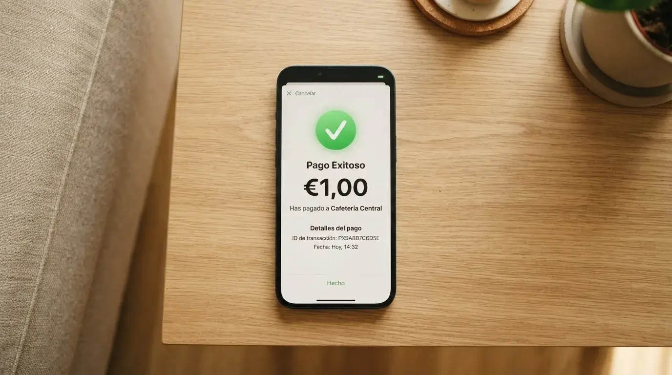 Pantalla de móvil con la app de Bizum confirmando un ingreso de 1 € en un casino online español