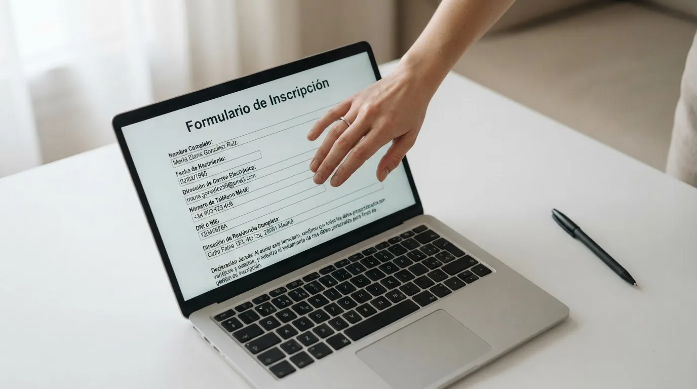 Formulario oficial de inscripción en el RGIAJ del Ministerio de Derechos Sociales, Consumo y Agenda 2030 con los campos de datos personales y la declaración responsable