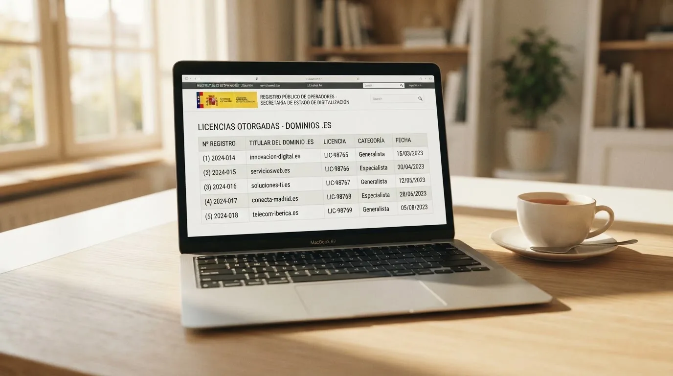 Captura parcial del registro oficial de operadores con licencia en la web de la DGOJ, mostrando varios nombres de casinos autorizados con dominio .es.