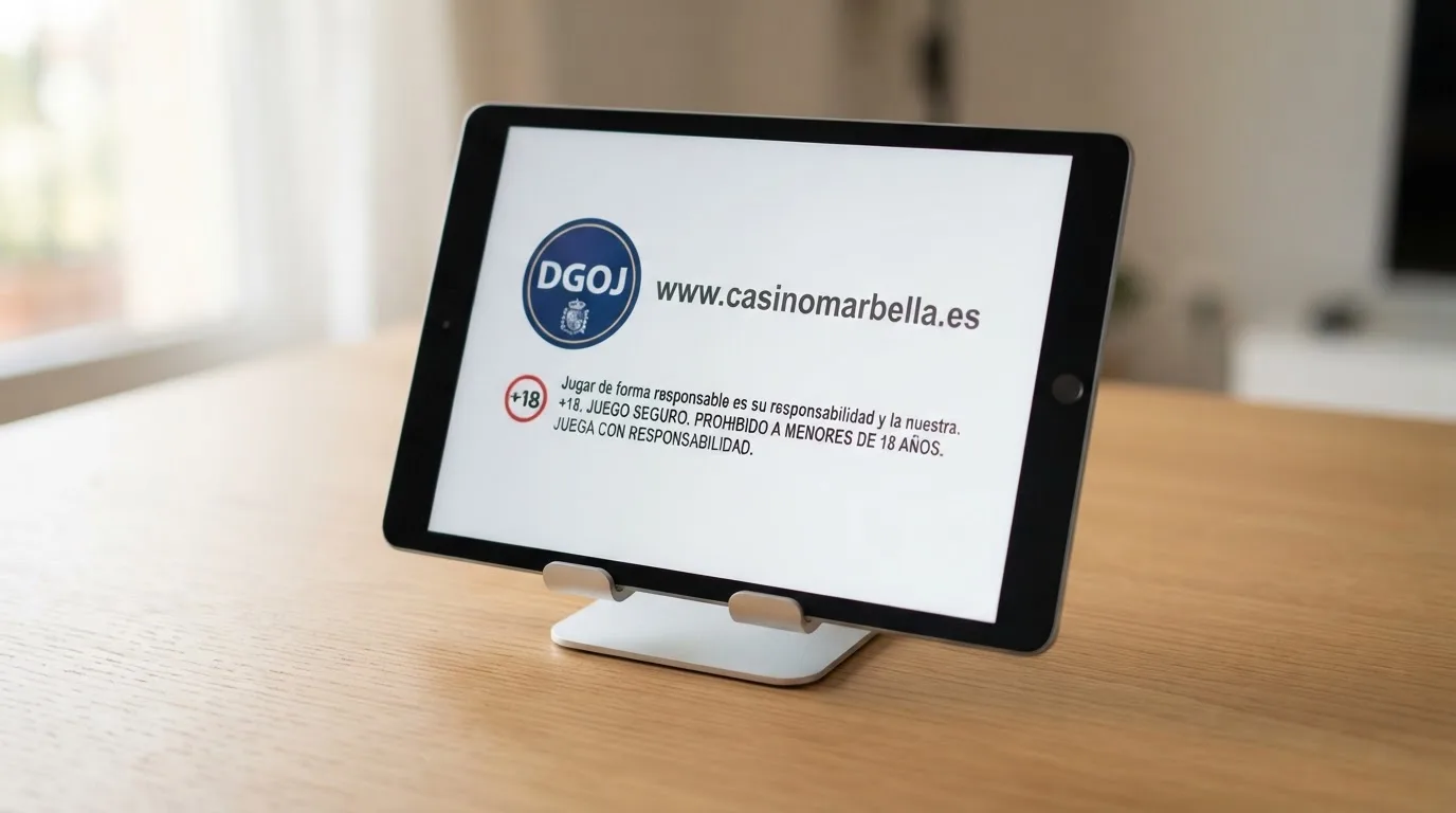 Pie de página de un casino online español con el sello de la DGOJ, el dominio .es y el aviso de juego responsable visibles
