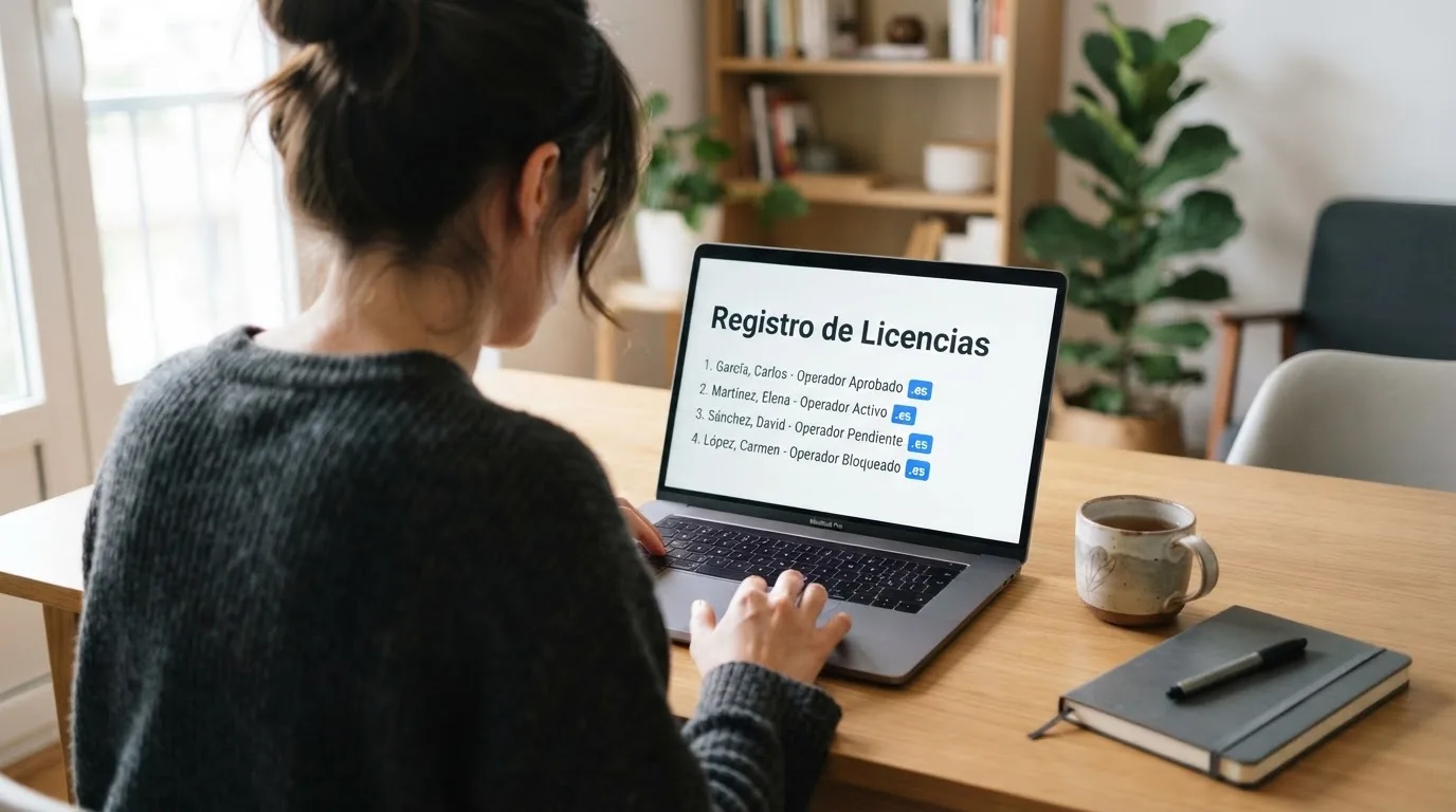 Pantalla del registro público de ordenacionjuego.es con el listado de operadores autorizados y el dominio .es resaltado